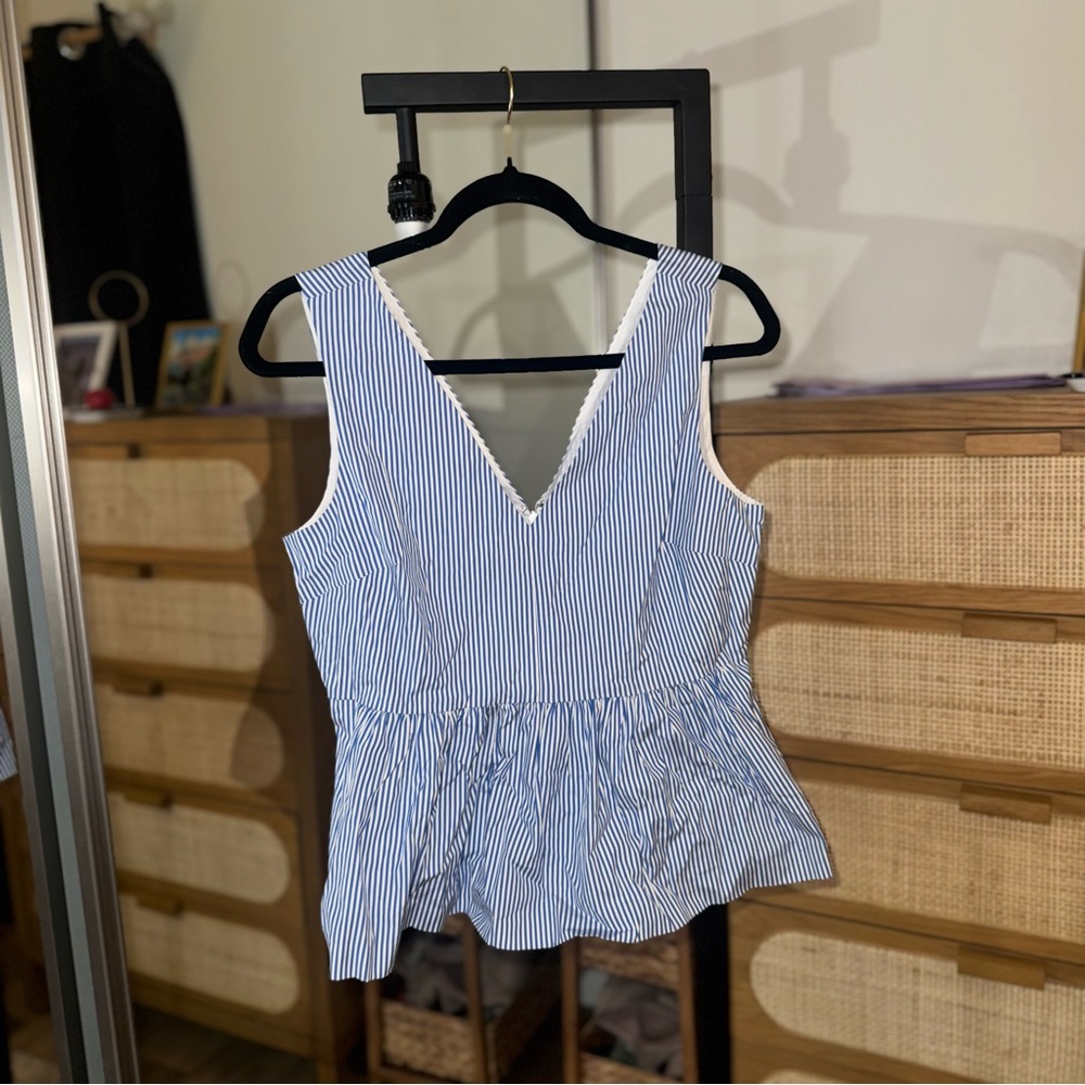 J. Crew Blue and White Striped Sleeveless Blouse